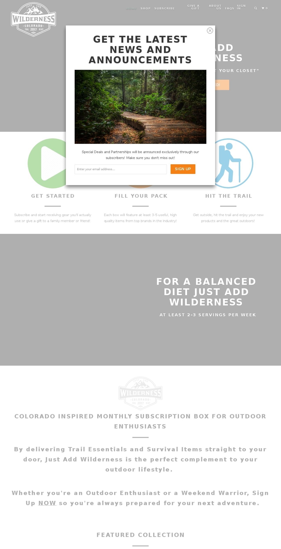 justaddwilderness.com — Shopify storefront screenshot
