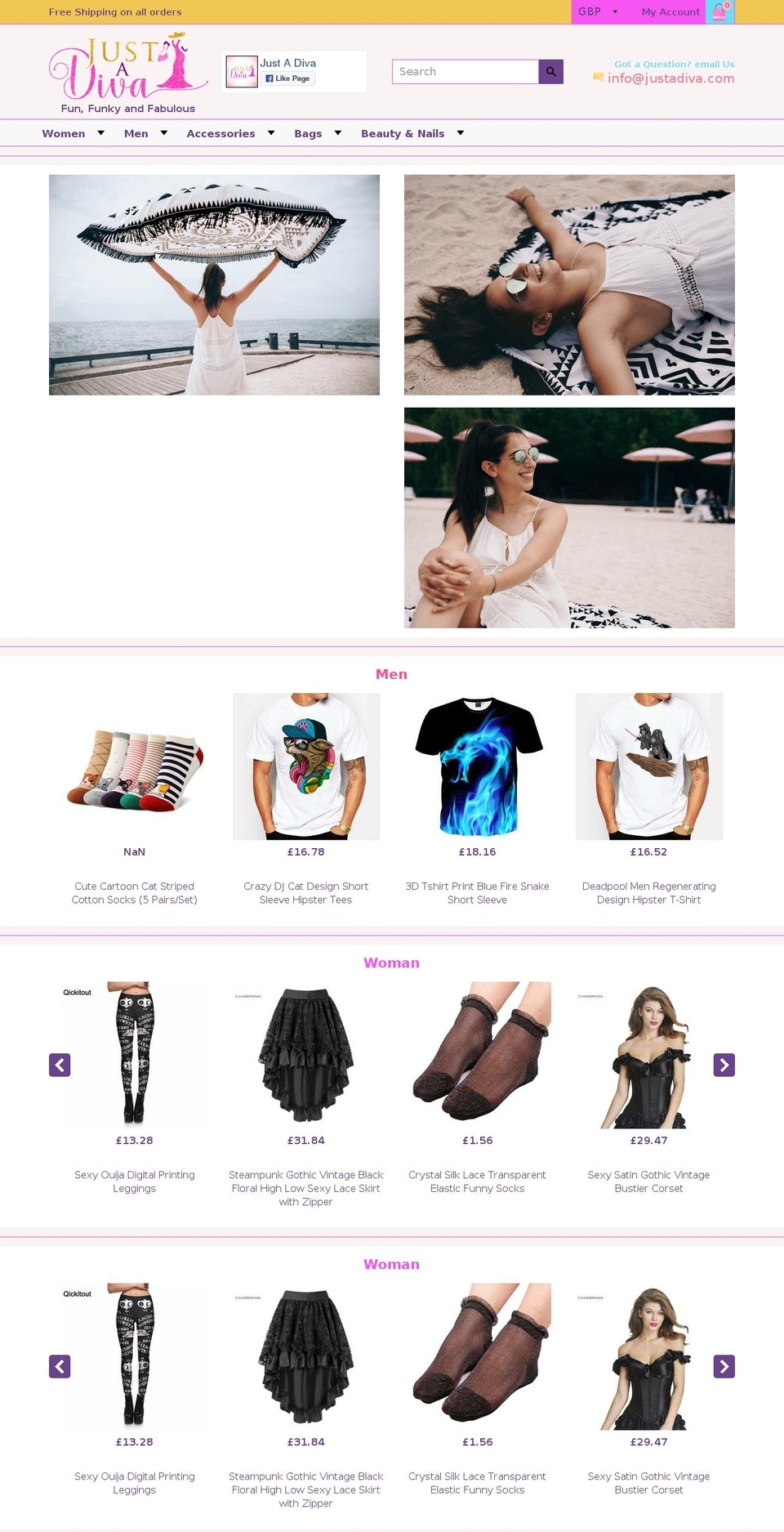 justadiva.com — Shopify storefront screenshot