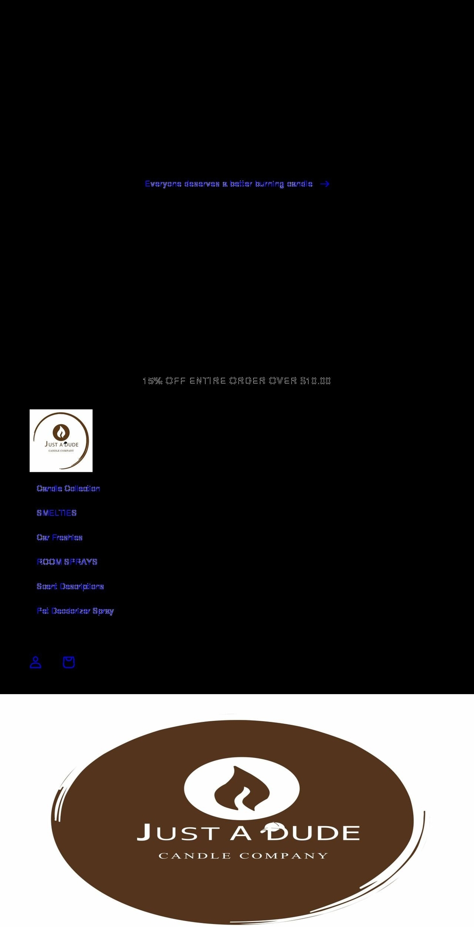 justadudecandles.com shopify website screenshot
