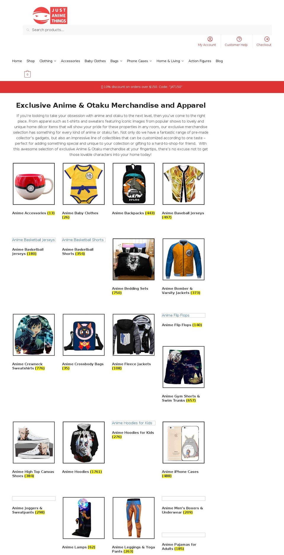 justanimethings.com shopify website screenshot