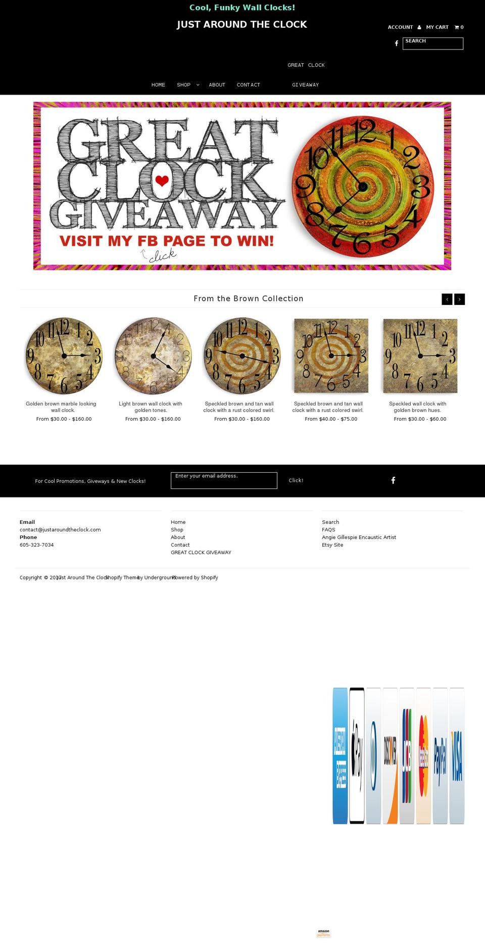 justaroundtheclock.com shopify website screenshot
