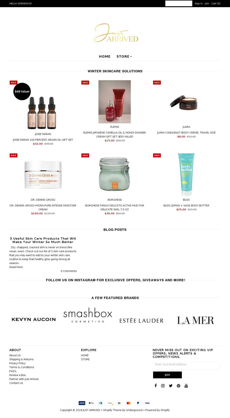 justarrivedbox.com — Shopify storefront screenshot