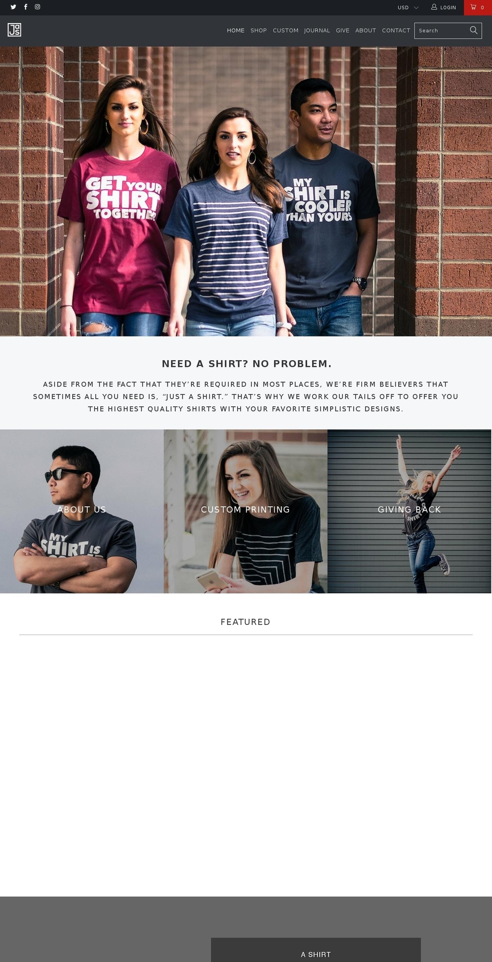 turbo-2 Shopify theme site example justashirt.com