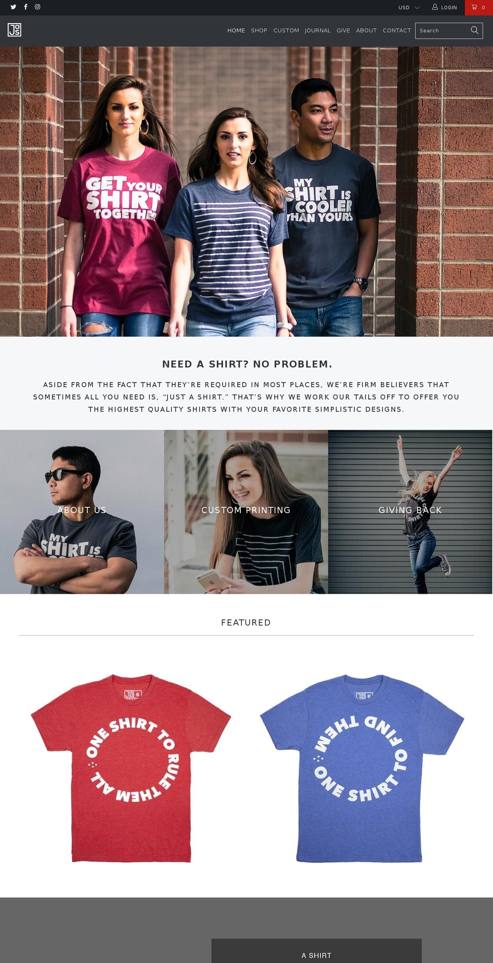 justashirt.us shopify website screenshot