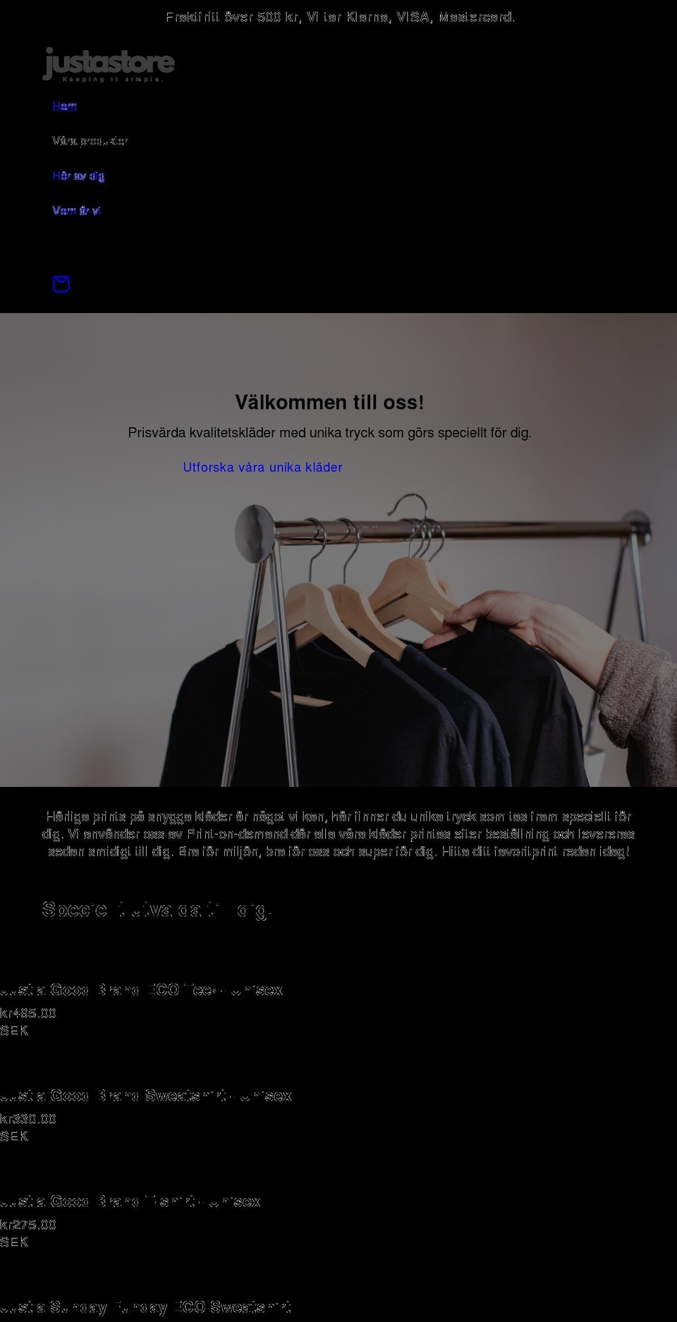 justastore.net shopify website screenshot