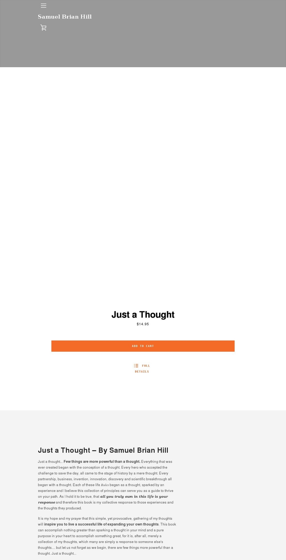 justathoughtbook.com shopify website screenshot