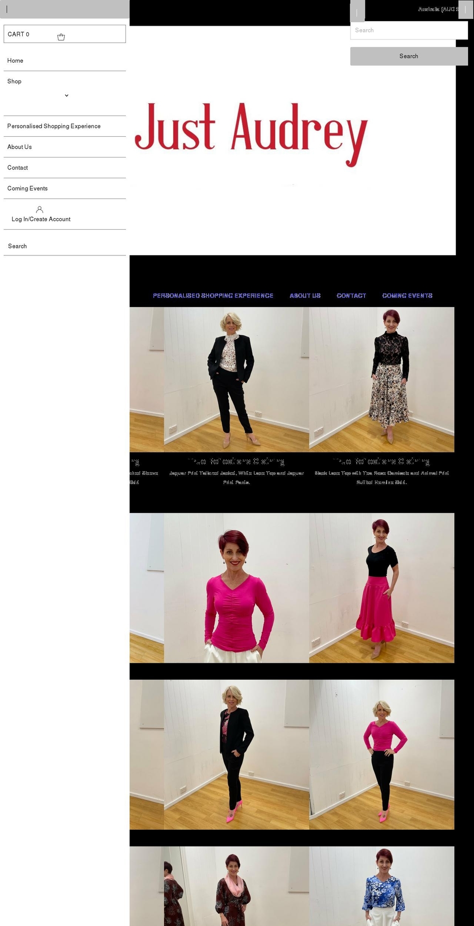 justaudrey.com.au shopify website screenshot