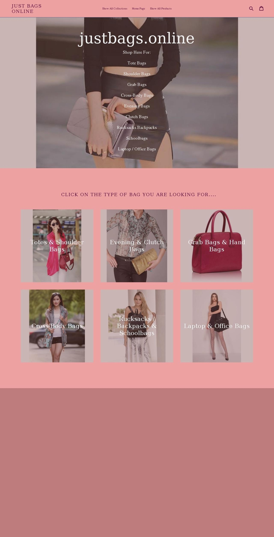 justbags.online shopify website screenshot