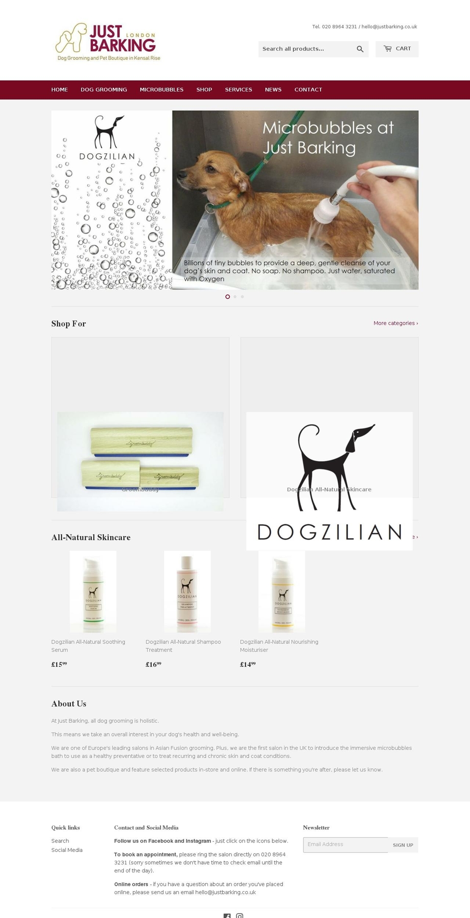 justbarking.co.uk shopify website screenshot