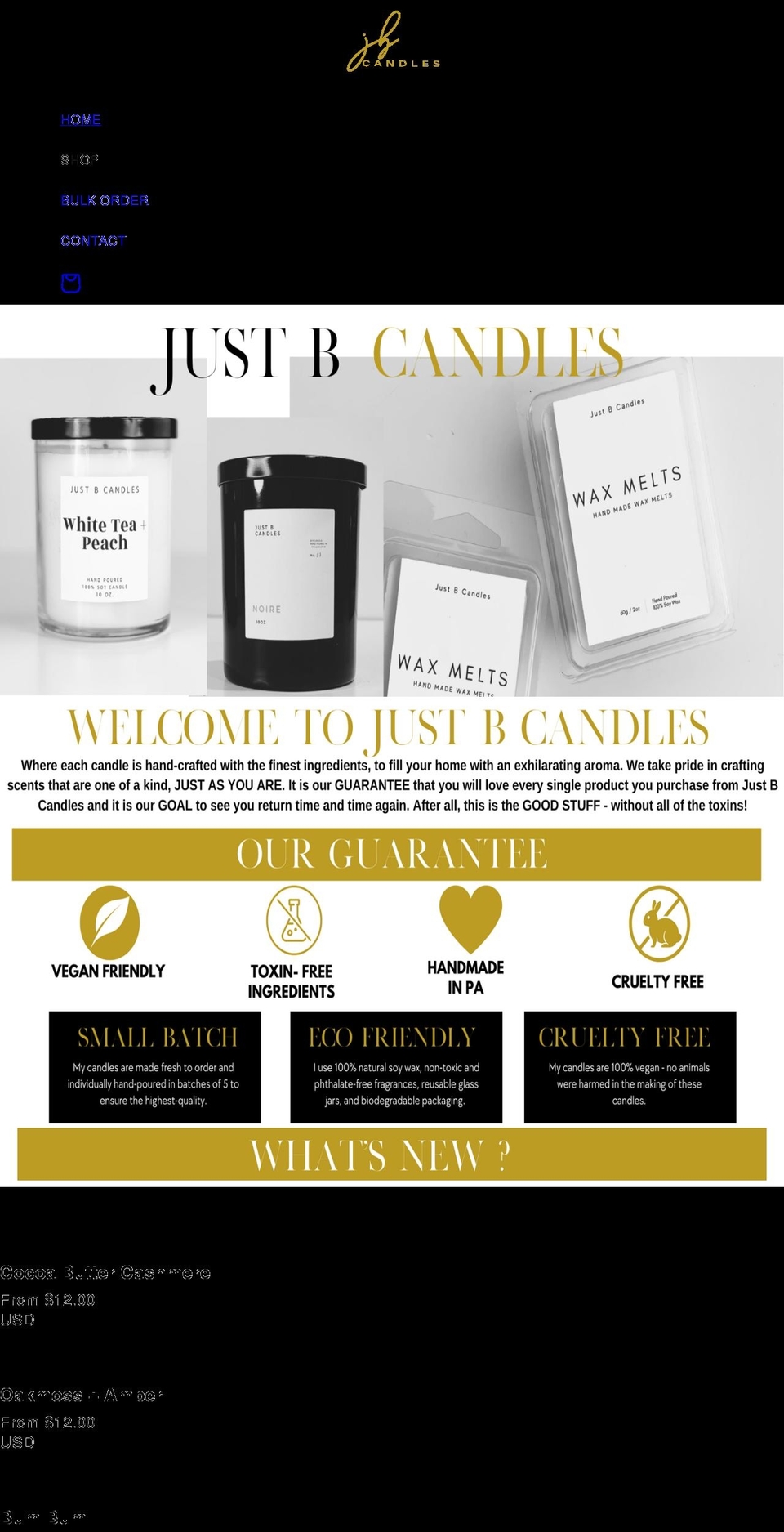 justbcandles.com shopify website screenshot