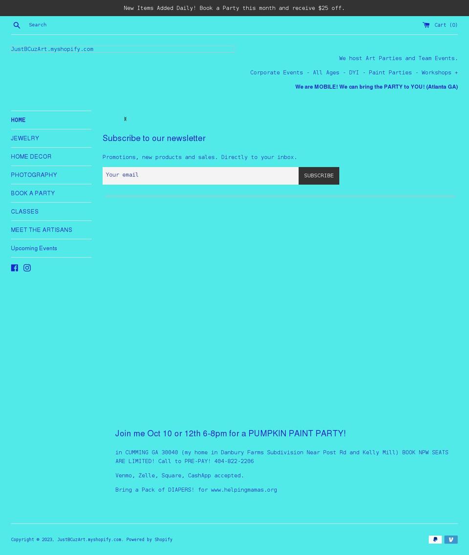 justbcuzart.com shopify website screenshot