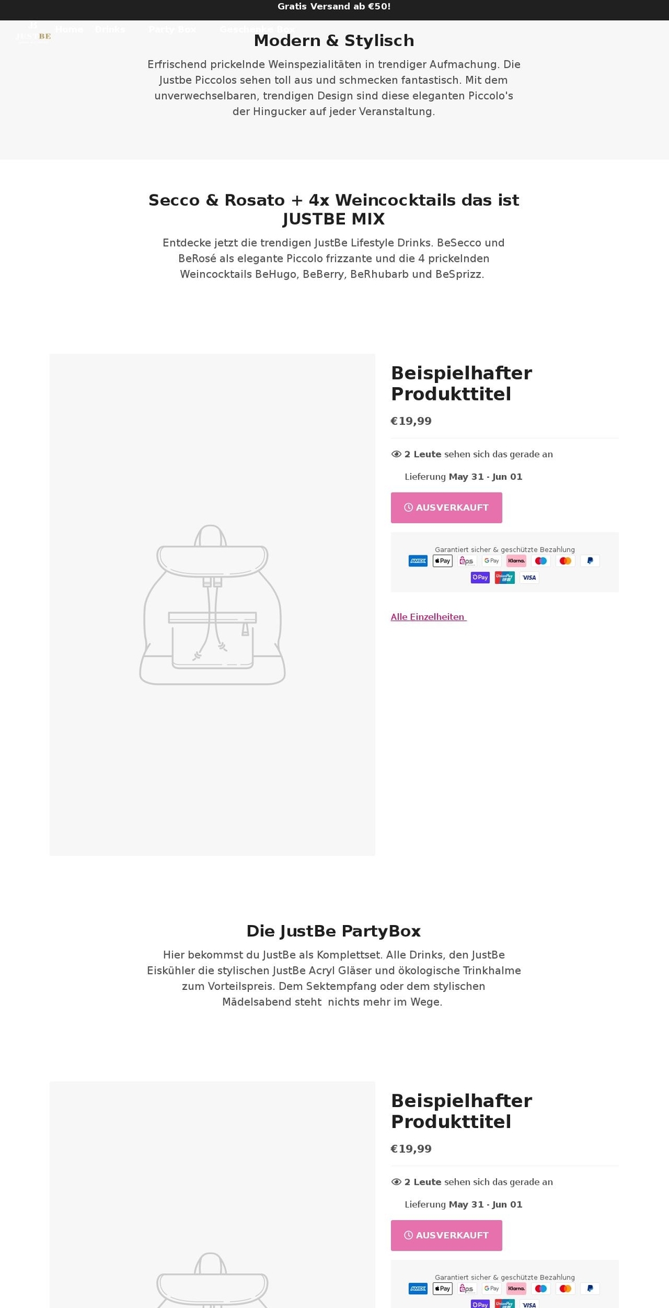 justbe.at shopify website screenshot