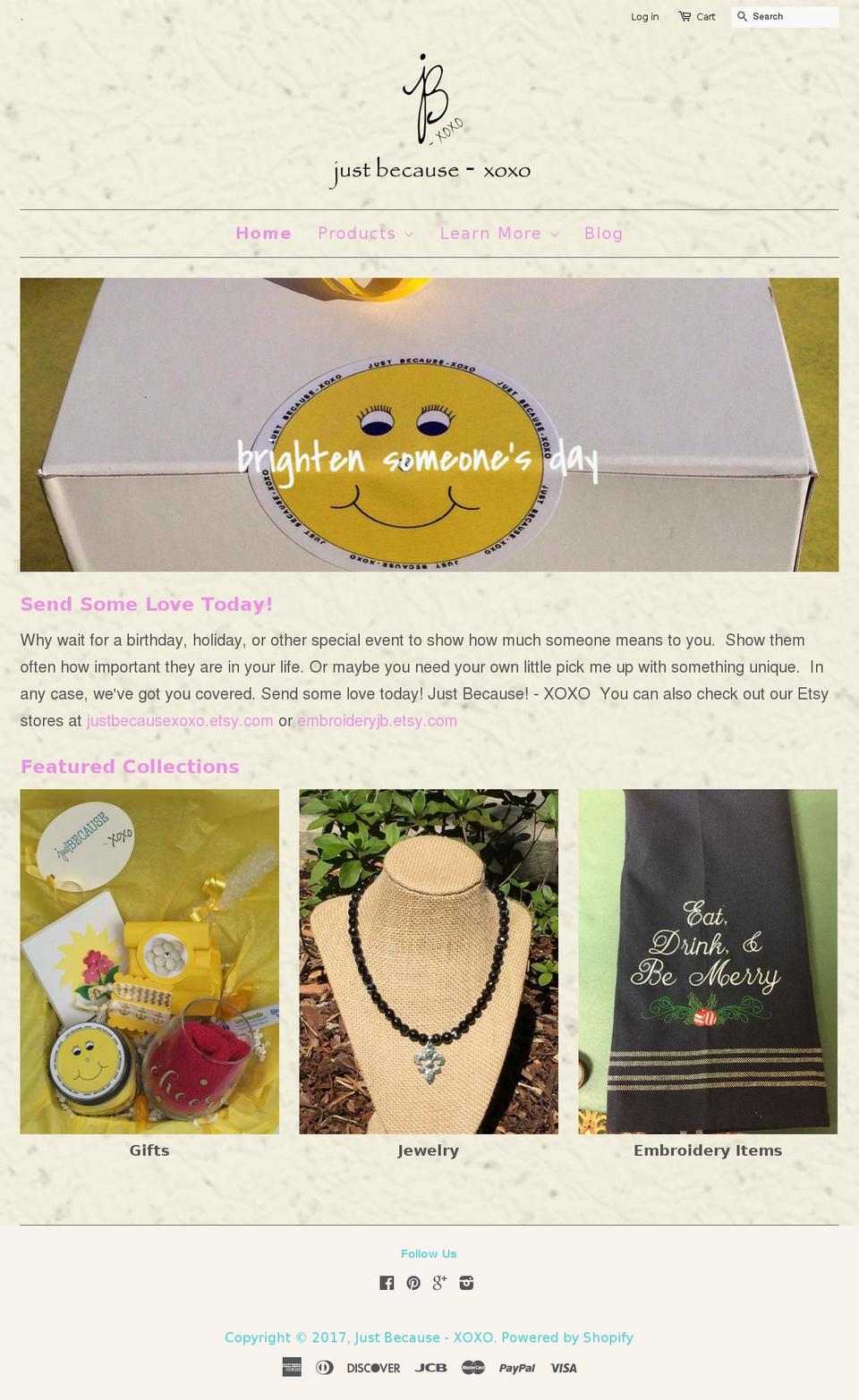 justbecause-xoxo.com shopify website screenshot