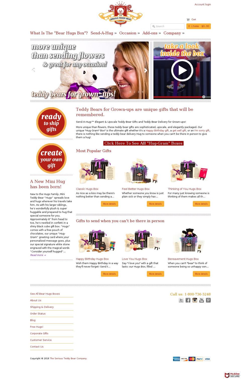 justbecausehugs.com — Shopify storefront screenshot