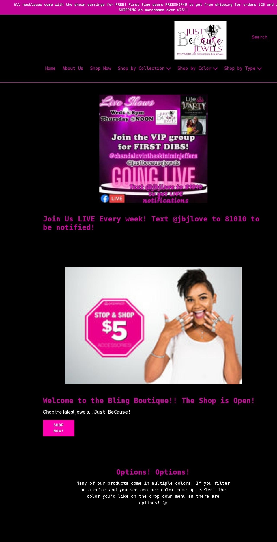 justbecausejewels.com shopify website screenshot