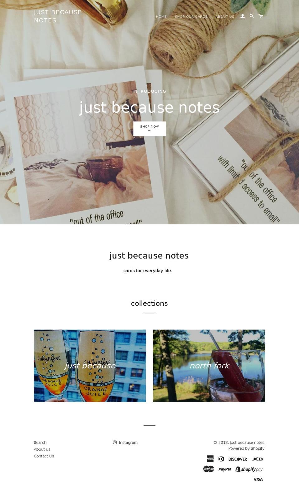 justbecausenotes.com — Shopify storefront screenshot