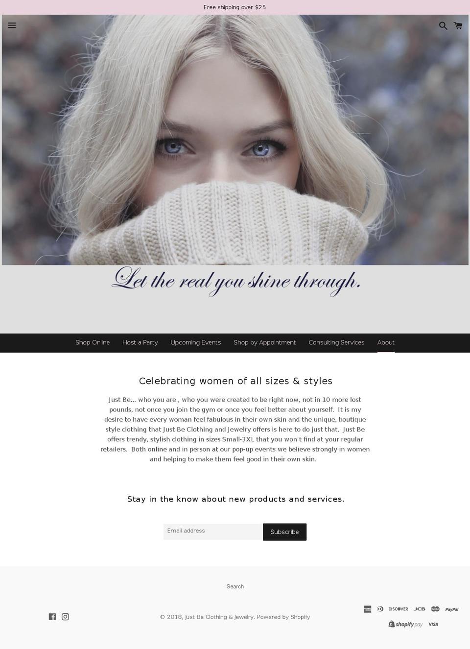 justbeclothingandjewelry.com — Shopify storefront screenshot