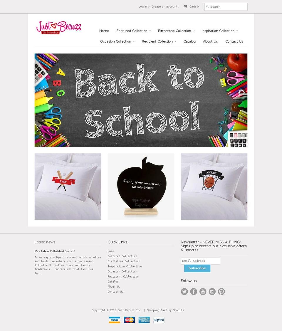 justbecuzzinc.com shopify website screenshot