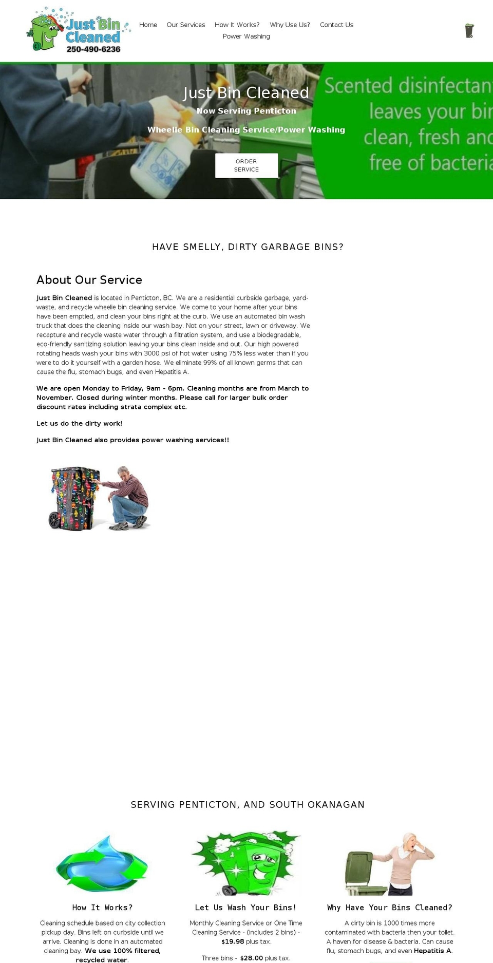 justbincleaned.com — Shopify storefront screenshot