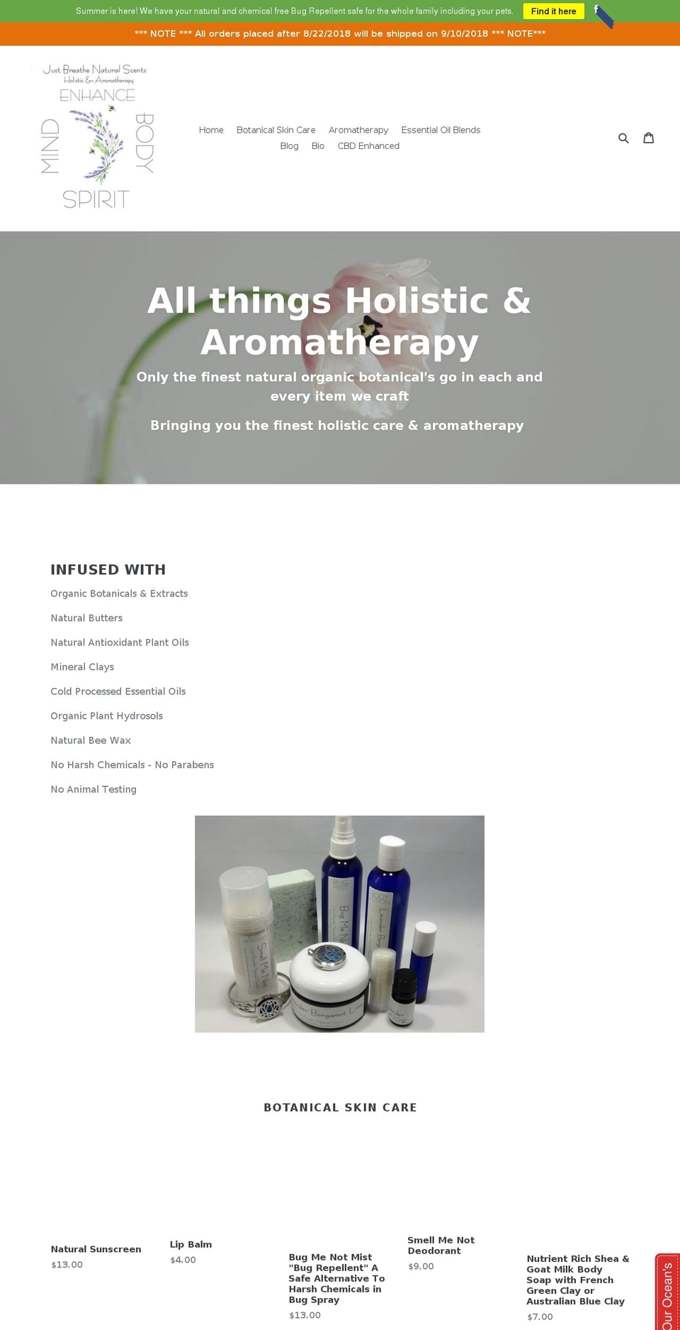 justbreathenaturalscents.com — Shopify storefront screenshot