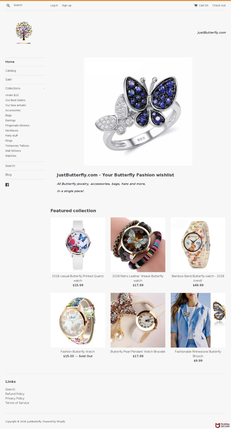 justbutterfly.com shopify website screenshot