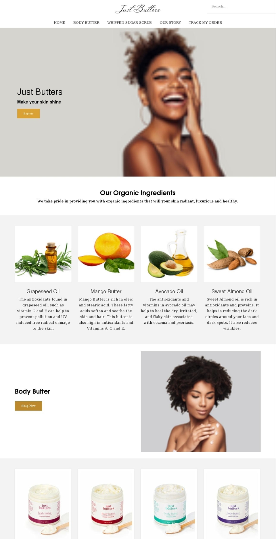justbutters.com shopify website screenshot