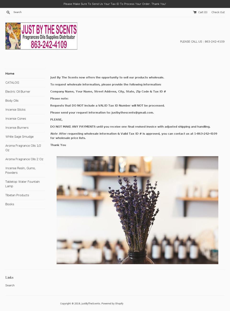 justbythescents.org shopify website screenshot