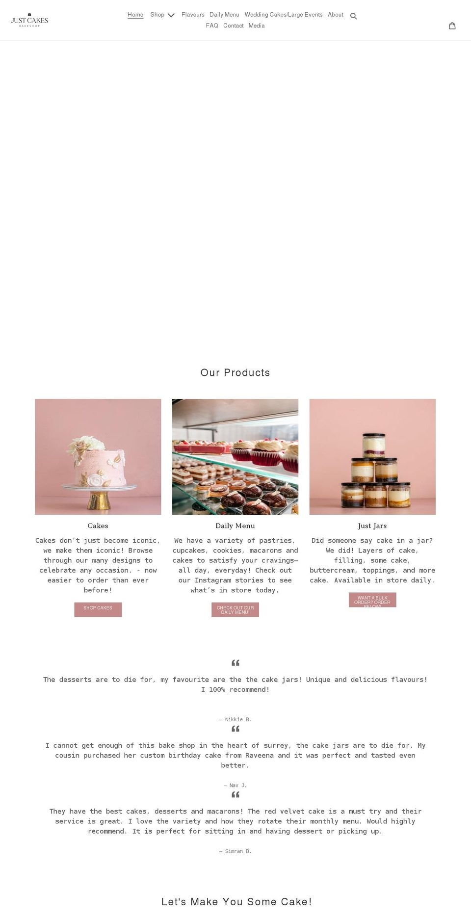 justcakesbc.com shopify website screenshot