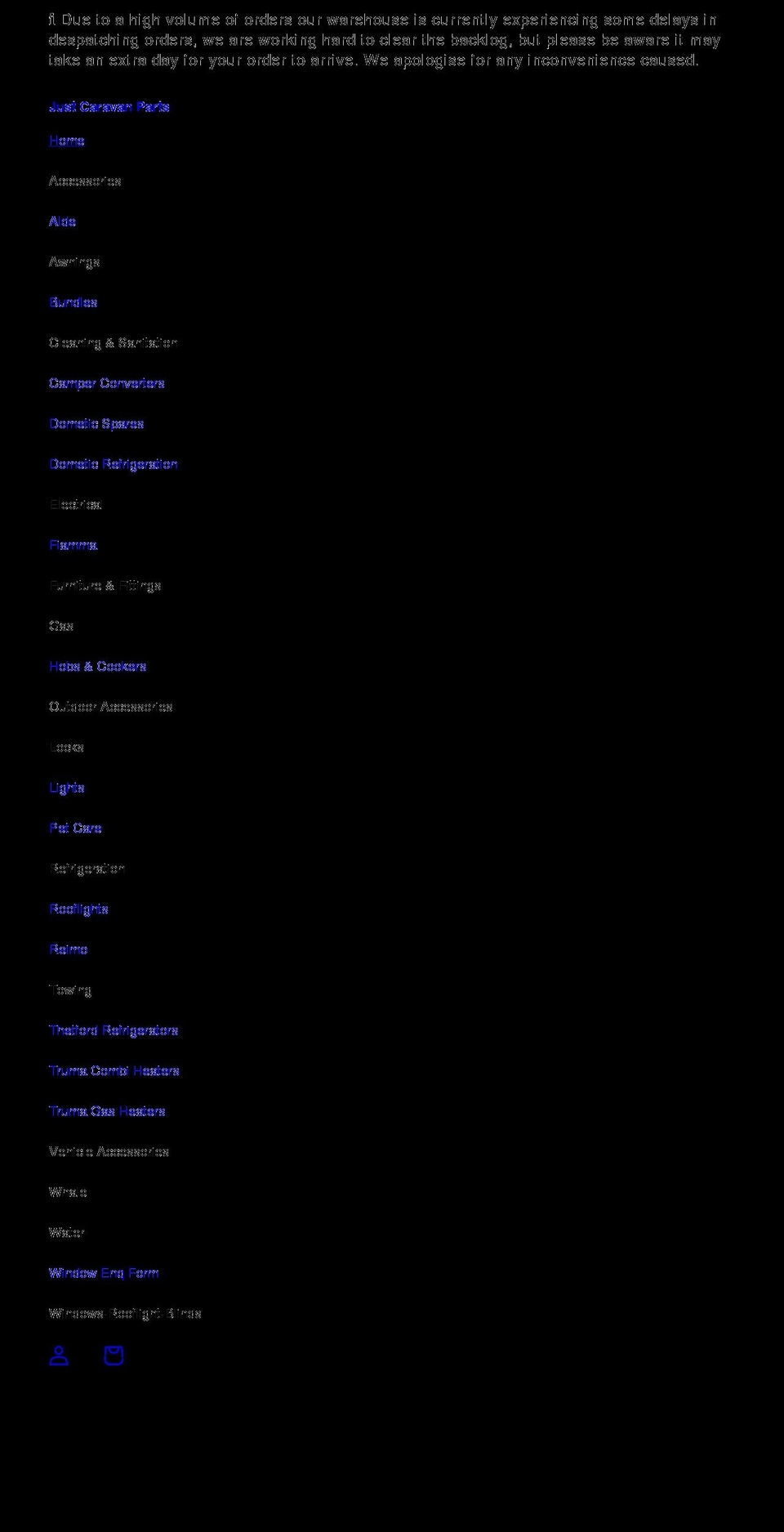 justcaravanparts.co.uk shopify website screenshot