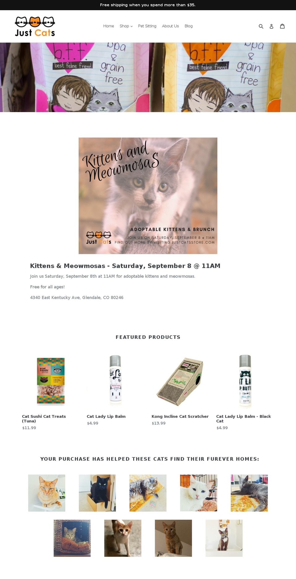 justcatsstore.com shopify website screenshot