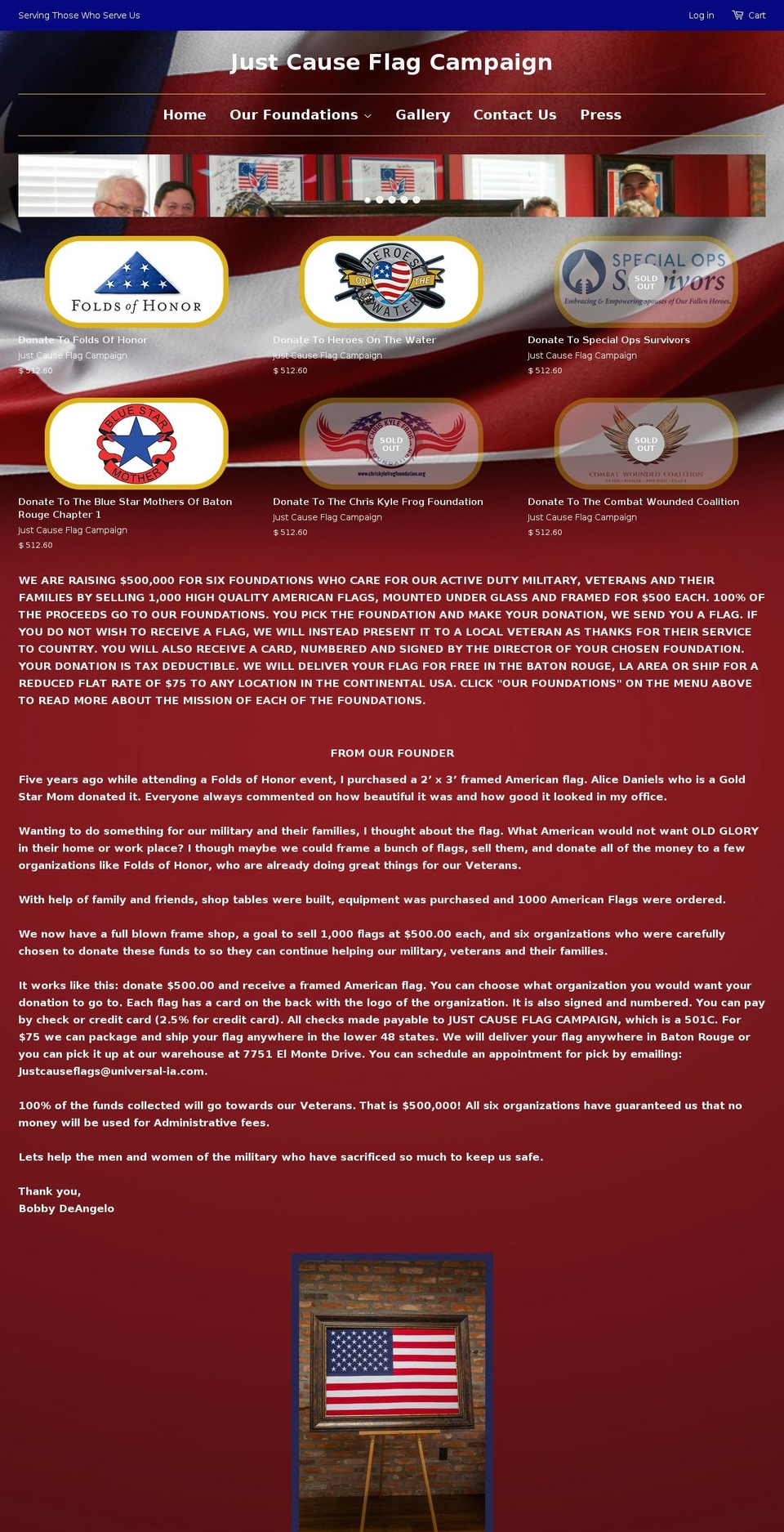 justcauseflagcampaign.com shopify website screenshot