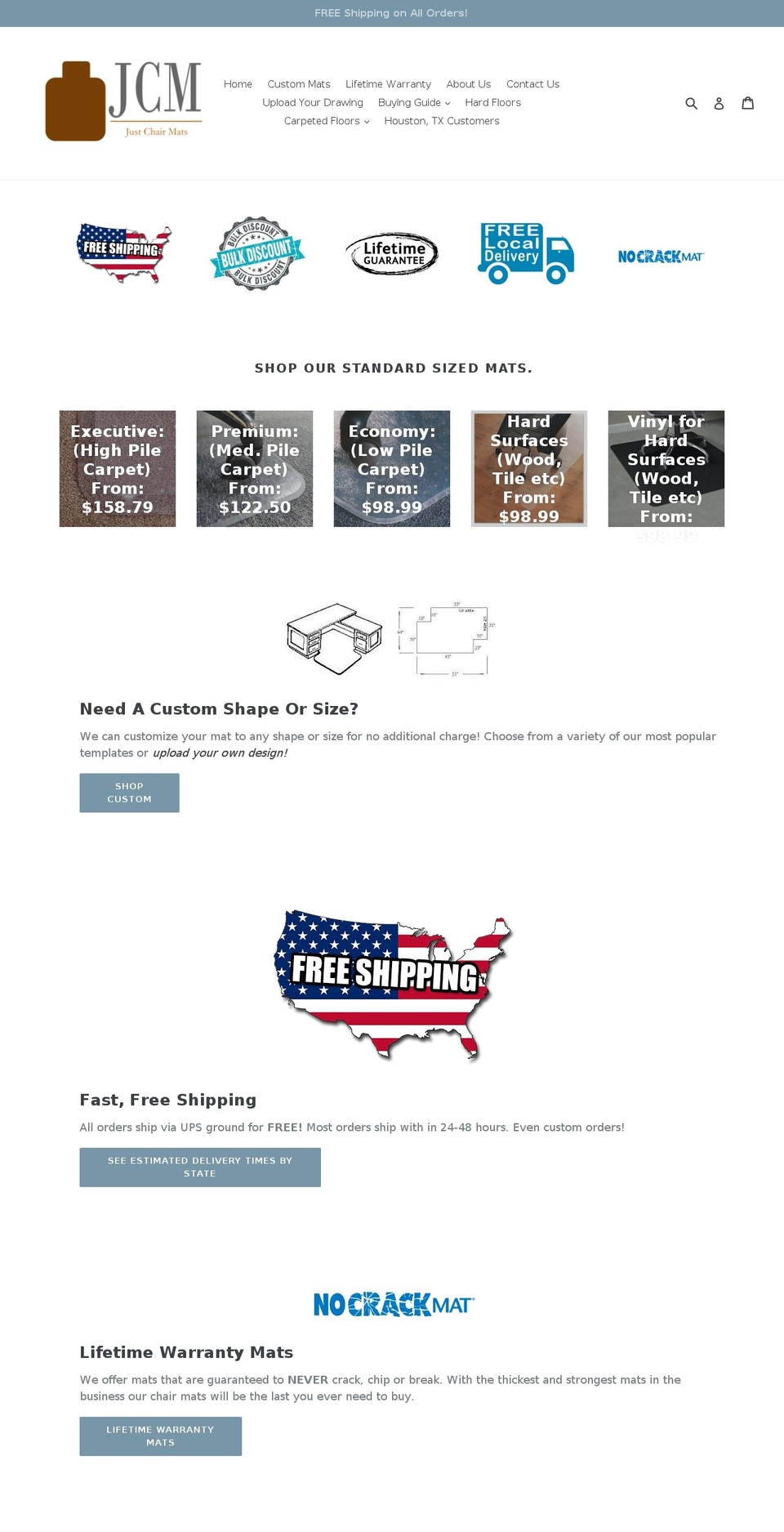 justchairmats.com shopify website screenshot