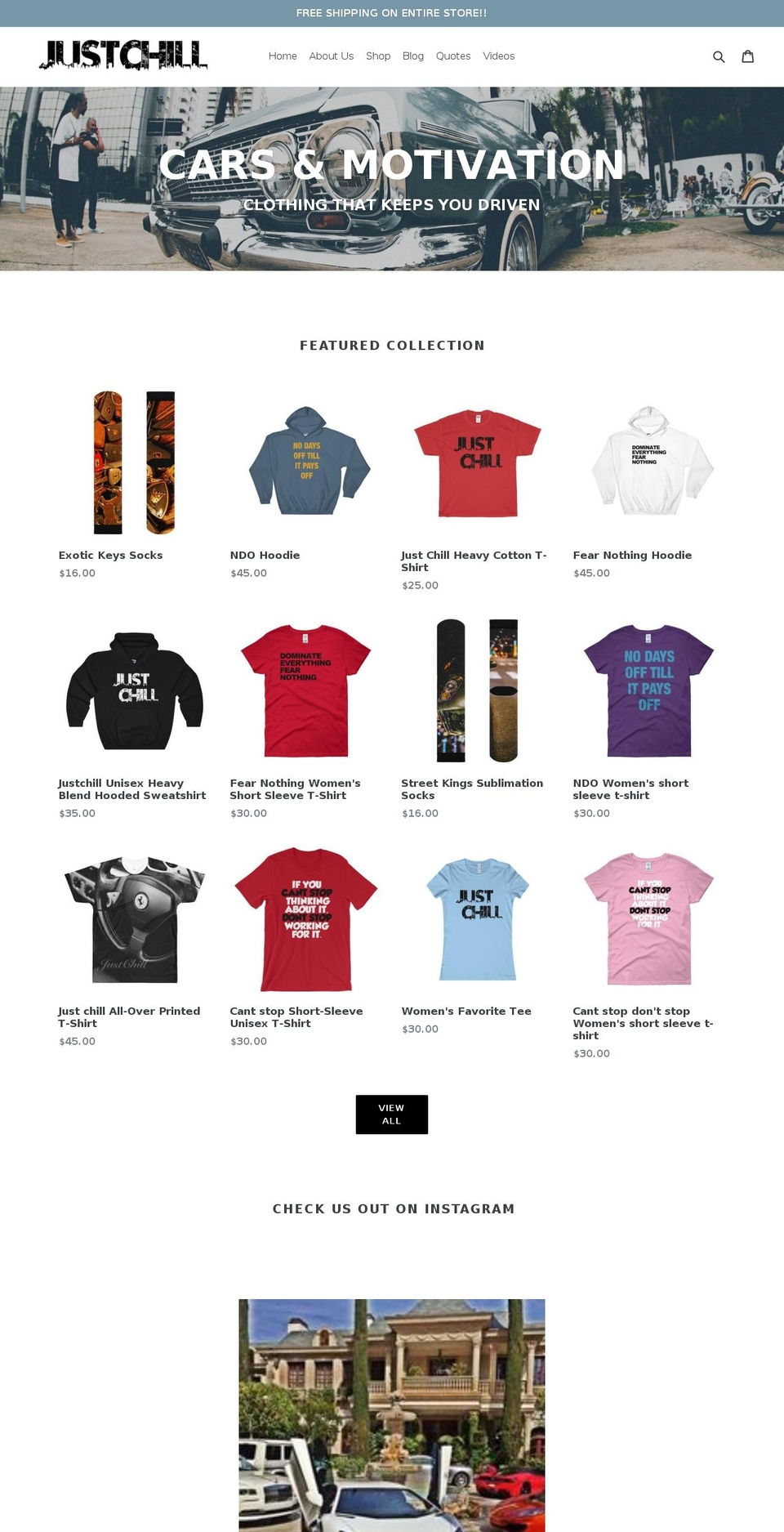 justchill.co shopify website screenshot