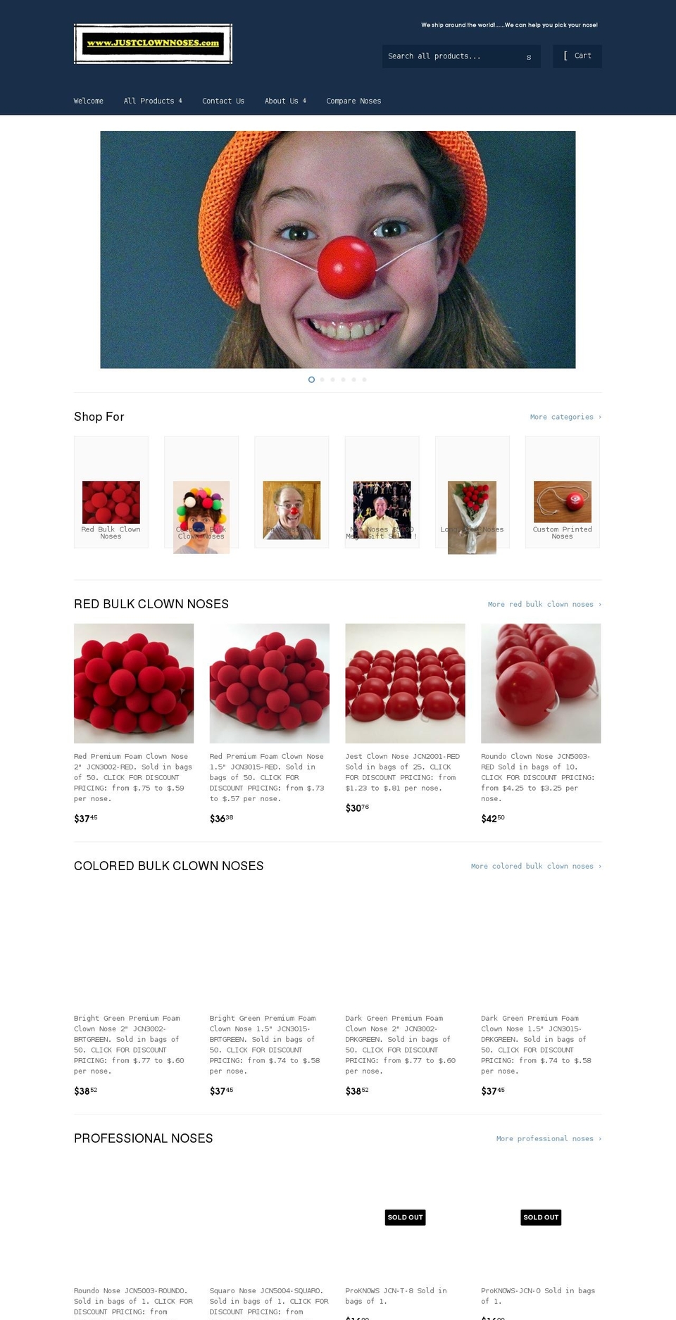 justclownnoses.com shopify website screenshot