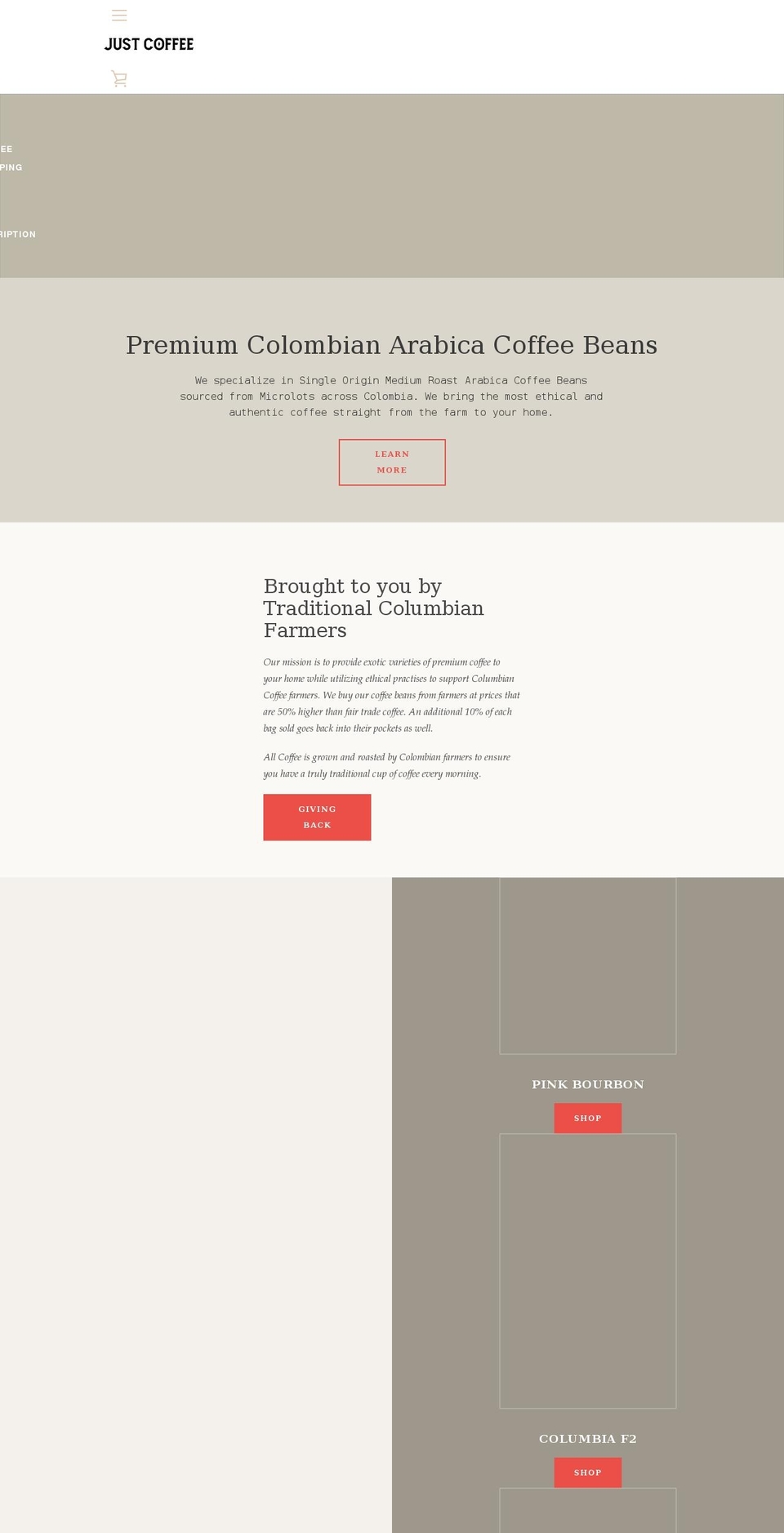 justcoffee.ca shopify website screenshot