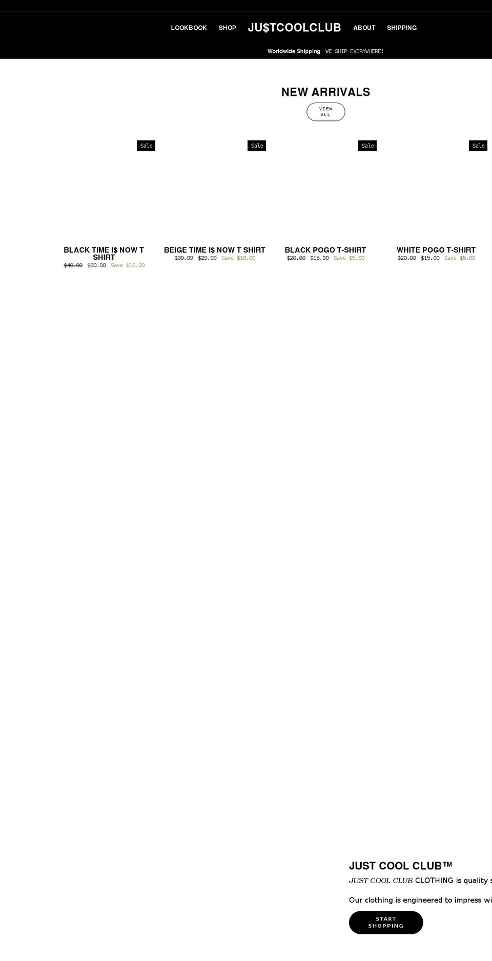 justcoolclub.com shopify website screenshot