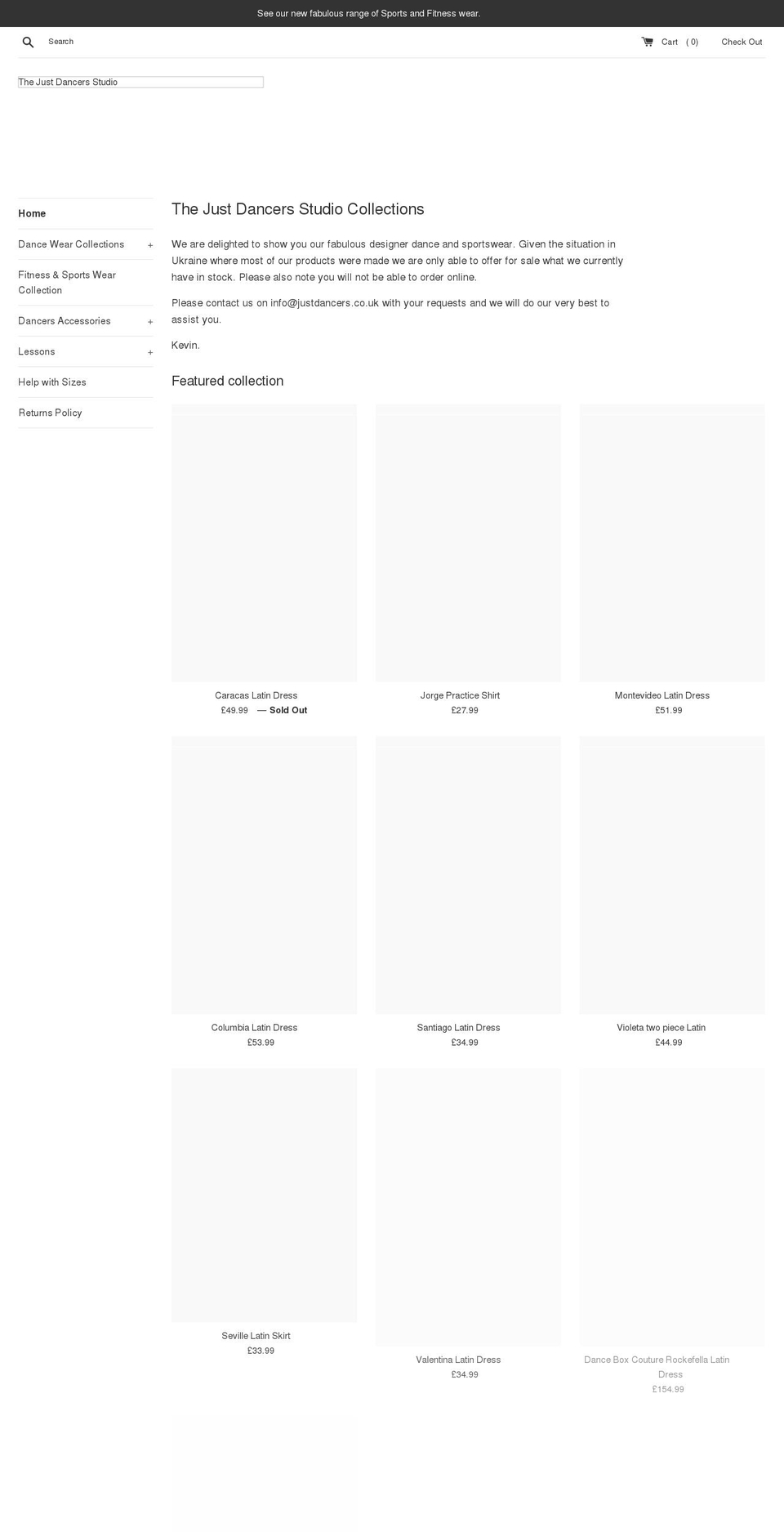 justdancers.co.uk shopify website screenshot