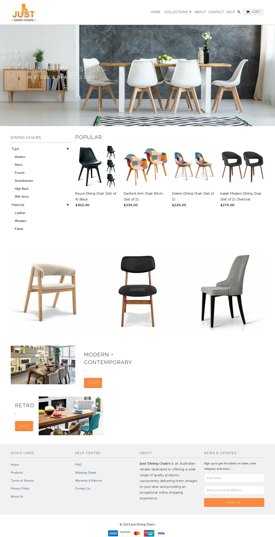 justdiningchairs.com.au shopify website screenshot