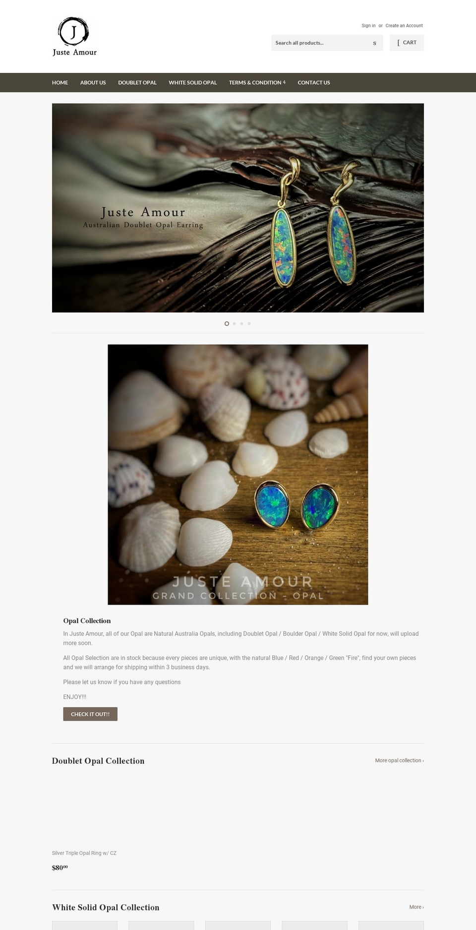 justeamourjewellery.com shopify website screenshot