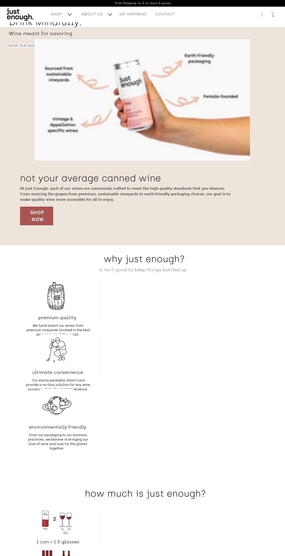 justenoughwines.com shopify website screenshot