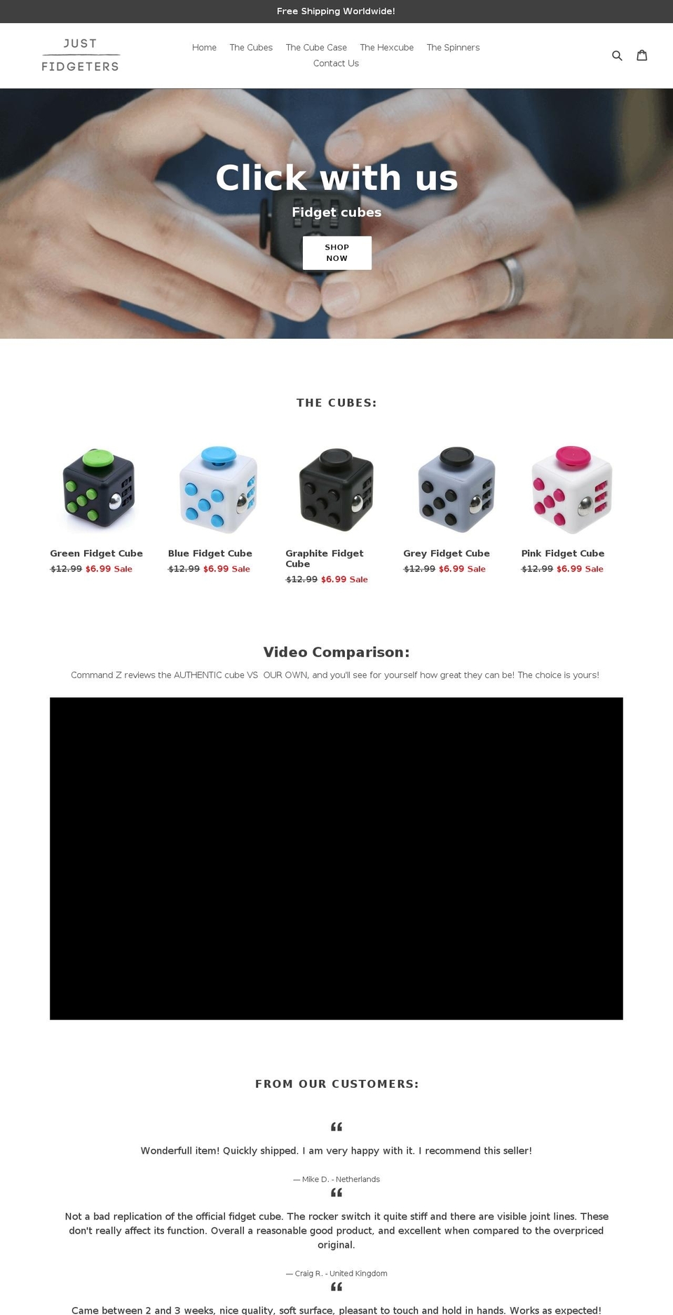 justfidgeters.com — Shopify storefront screenshot
