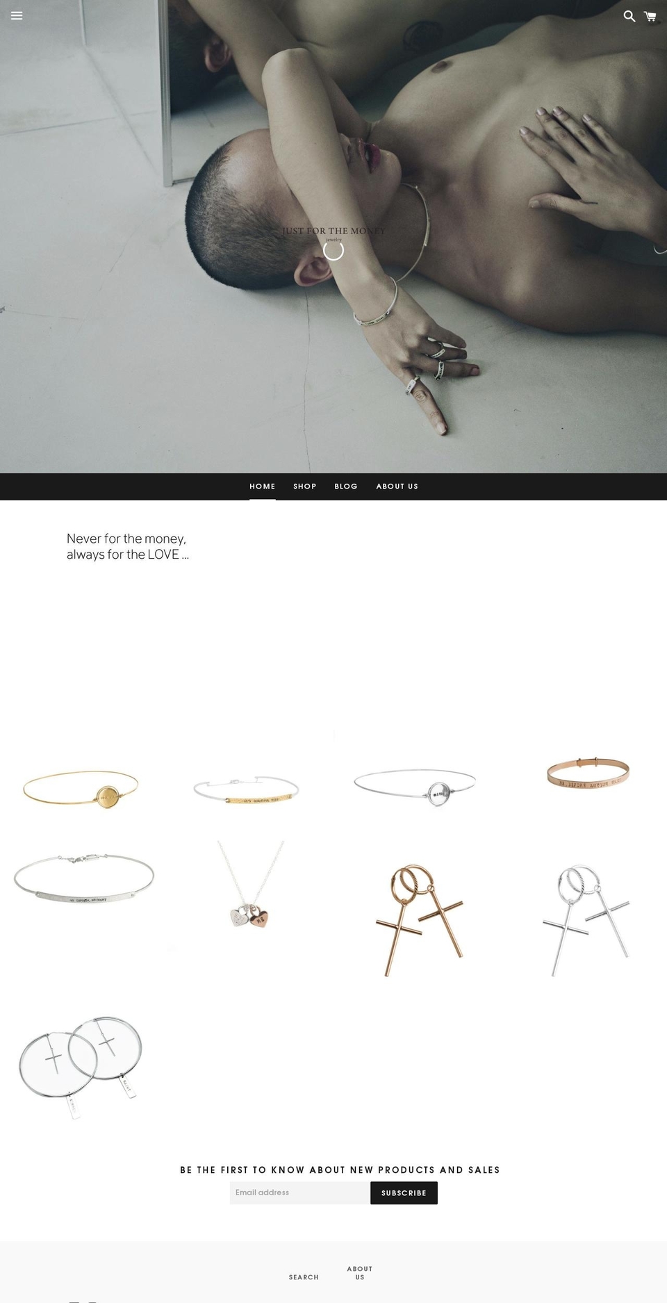 justforthemoneyjewelry.com shopify website screenshot