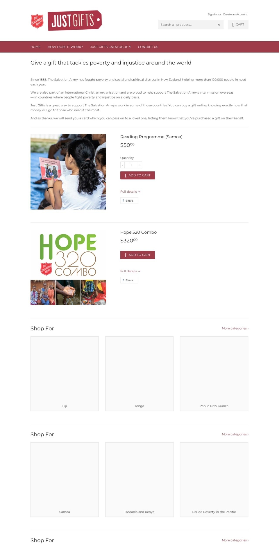 justgifts.org.nz shopify website screenshot