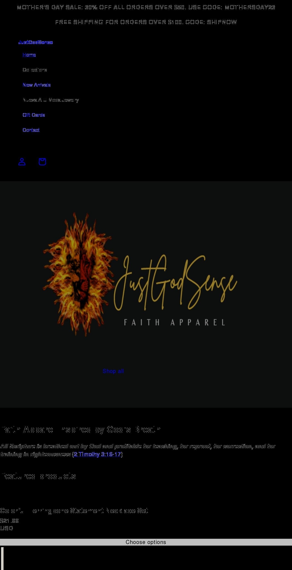 justgodsense.com shopify website screenshot