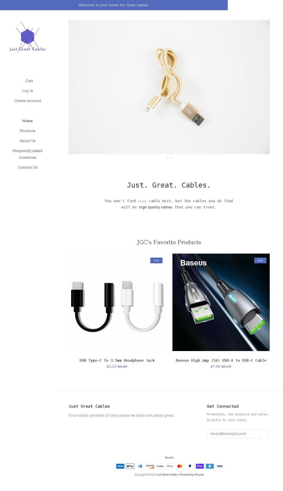 justgreatcables.com shopify website screenshot