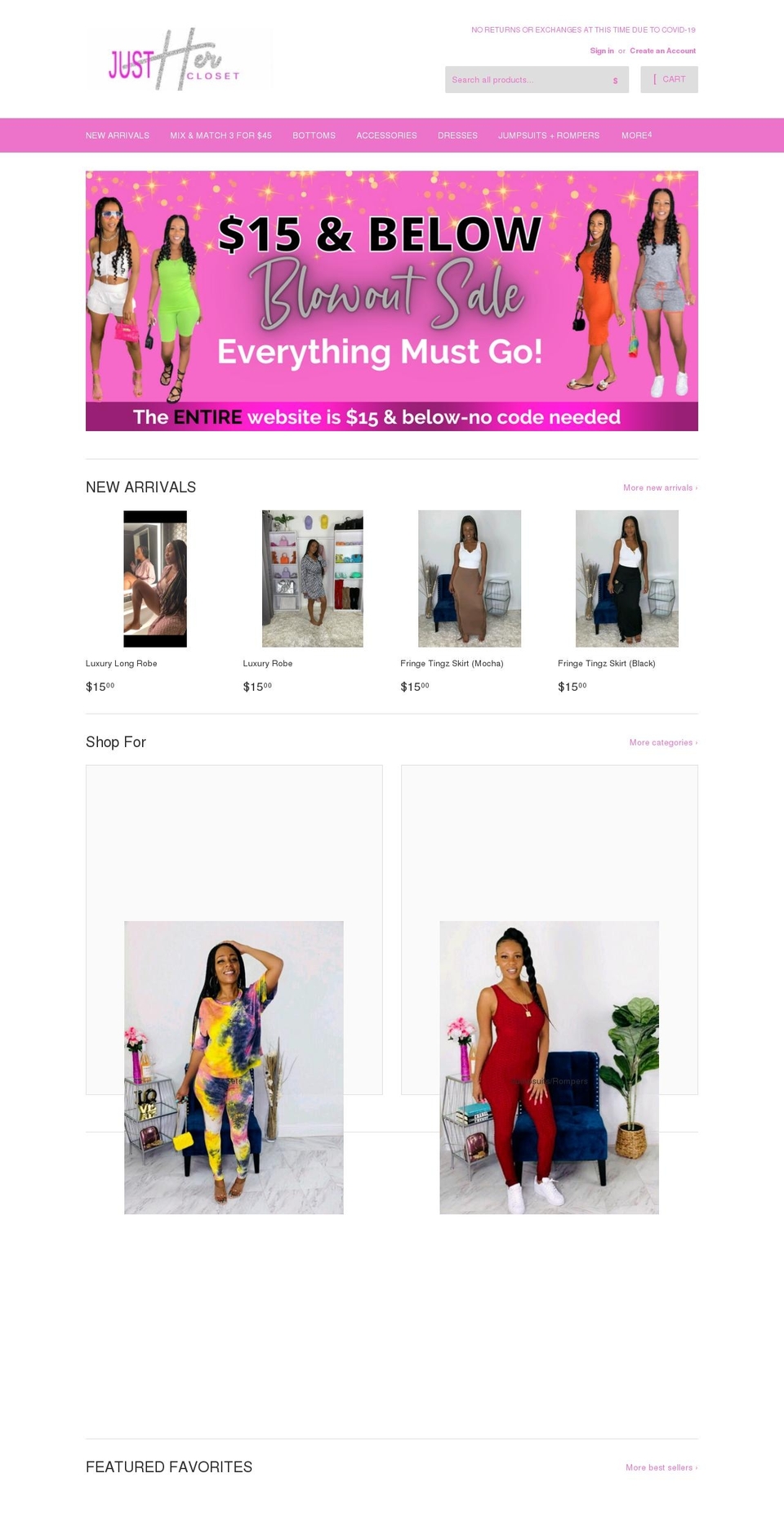 justhercloset.com shopify website screenshot