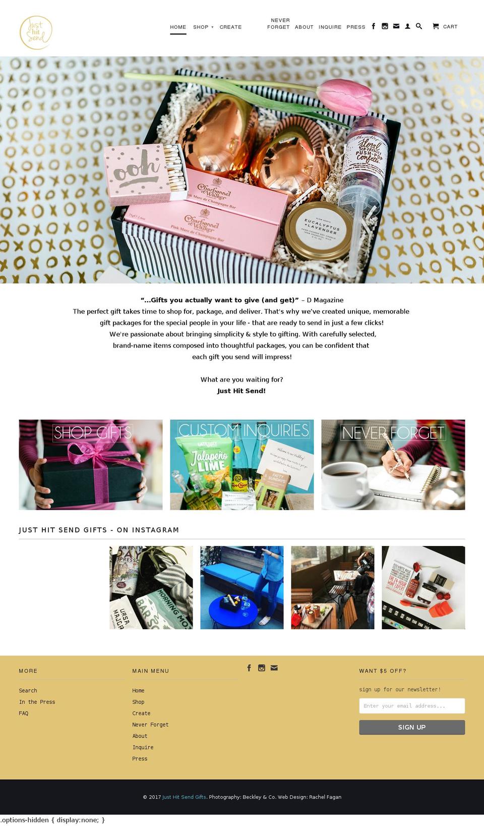 justhitsendgifts.com shopify website screenshot