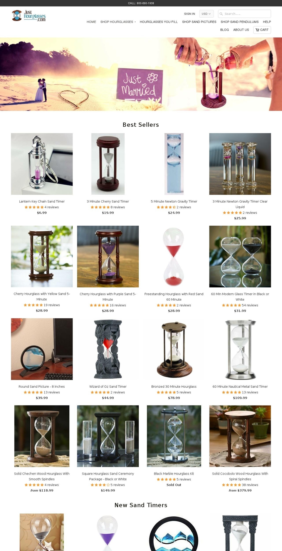 justhourglasses.com shopify website screenshot