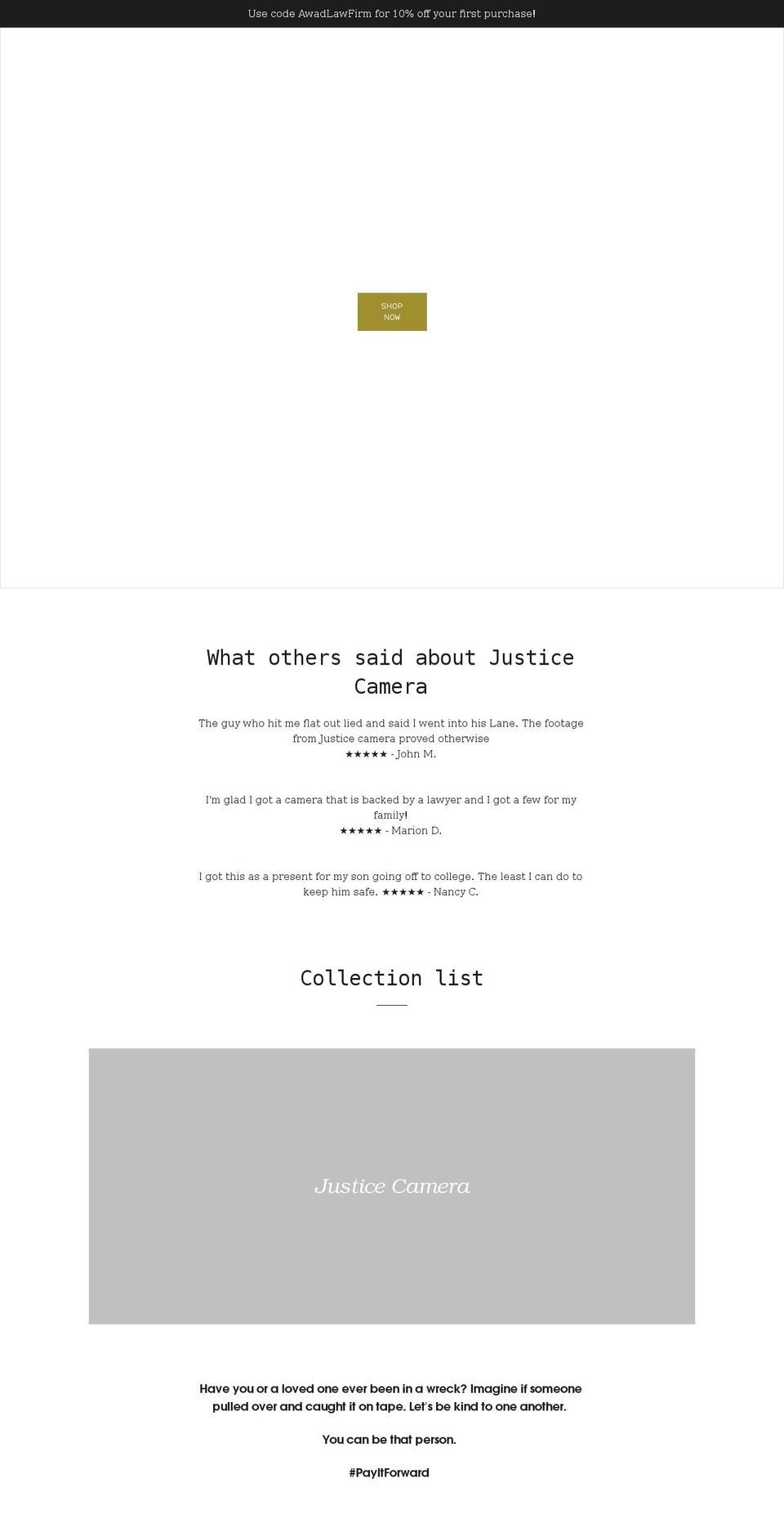 justicecamera.com shopify website screenshot