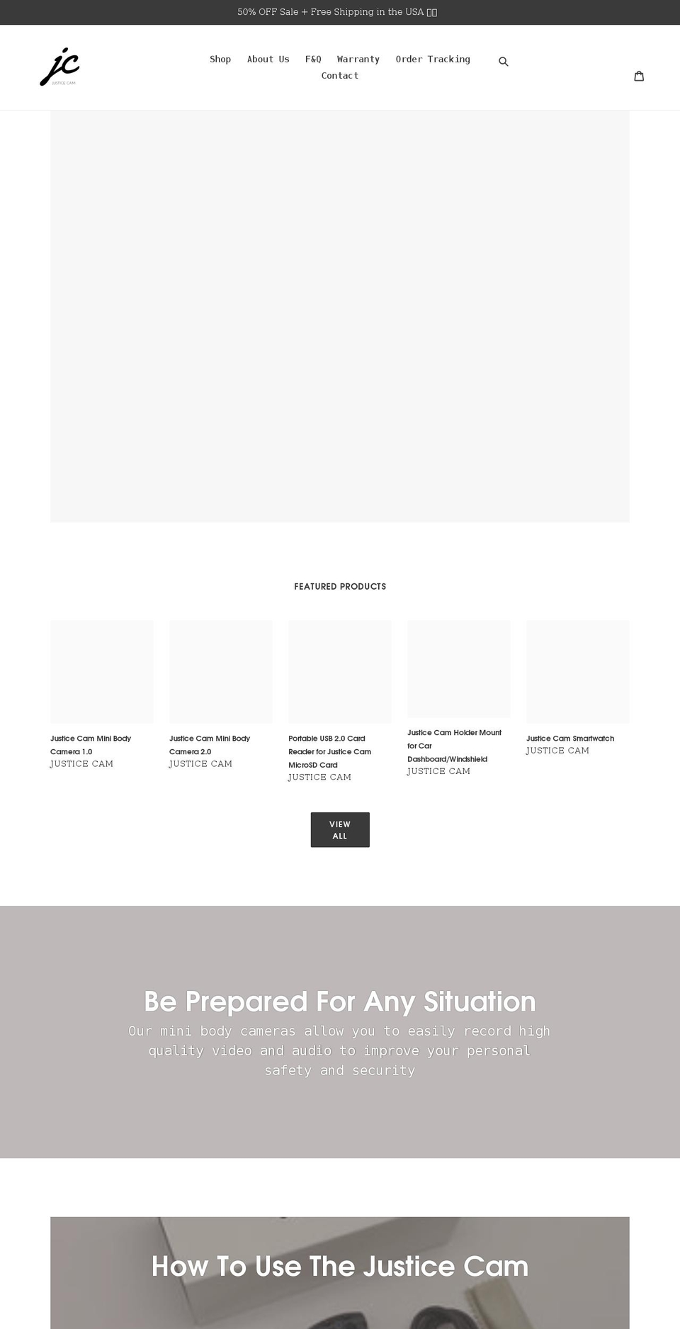 justicecameras.com shopify website screenshot